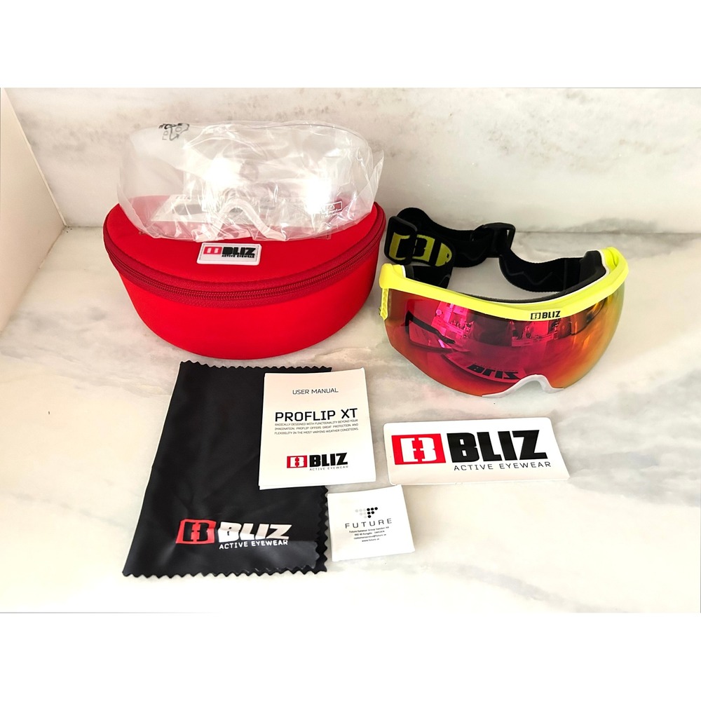NEW Bliz Proflip XT Ski Goggles Lime Green Smoke Red Multi Lens Flip Visor